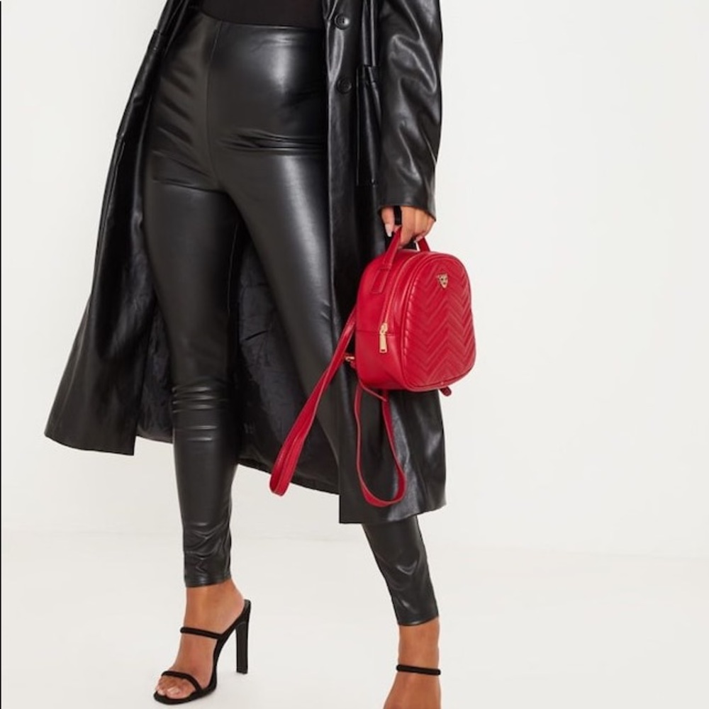 Black faux leather high waisted leggings